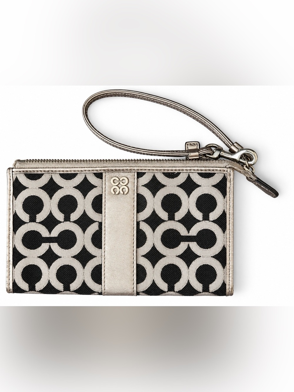 Coach Metallic Silver & Black Wristlet Wallet